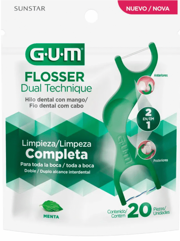 Hilo dental con mango GUM Flosser Original menta x20